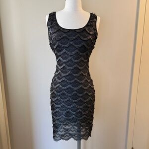 Guess Black Fringe-Trim Midi Sheath Dress